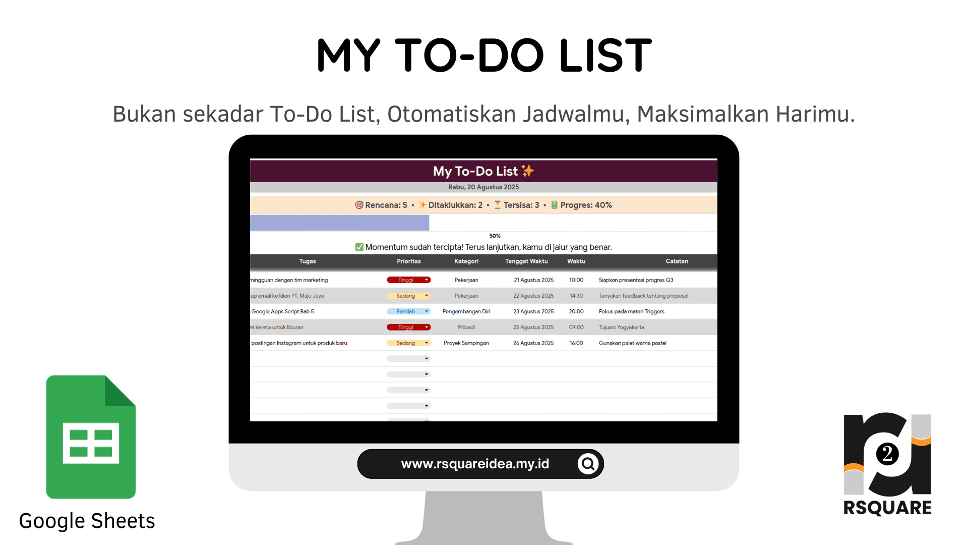 Template Google Sheets My To-Do List