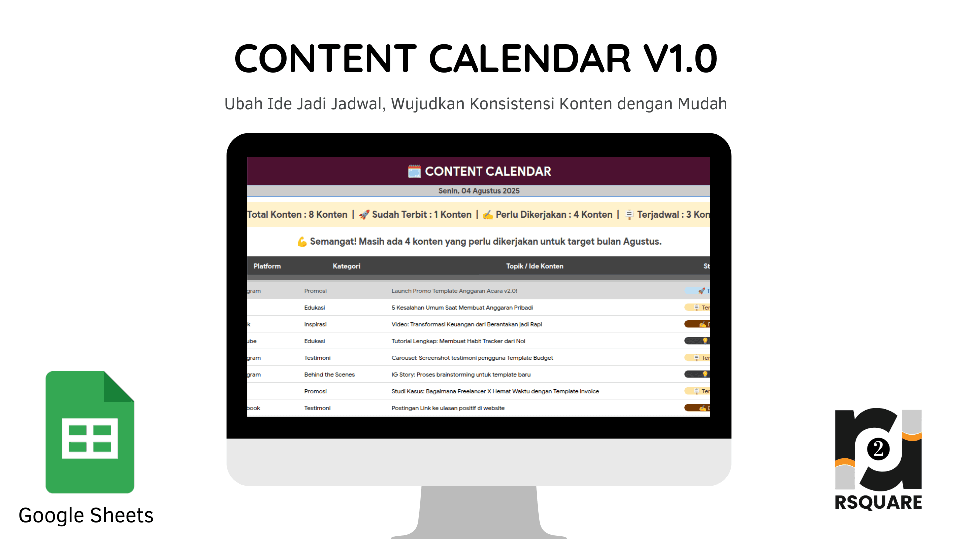 Template Google Sheets Content Calendar