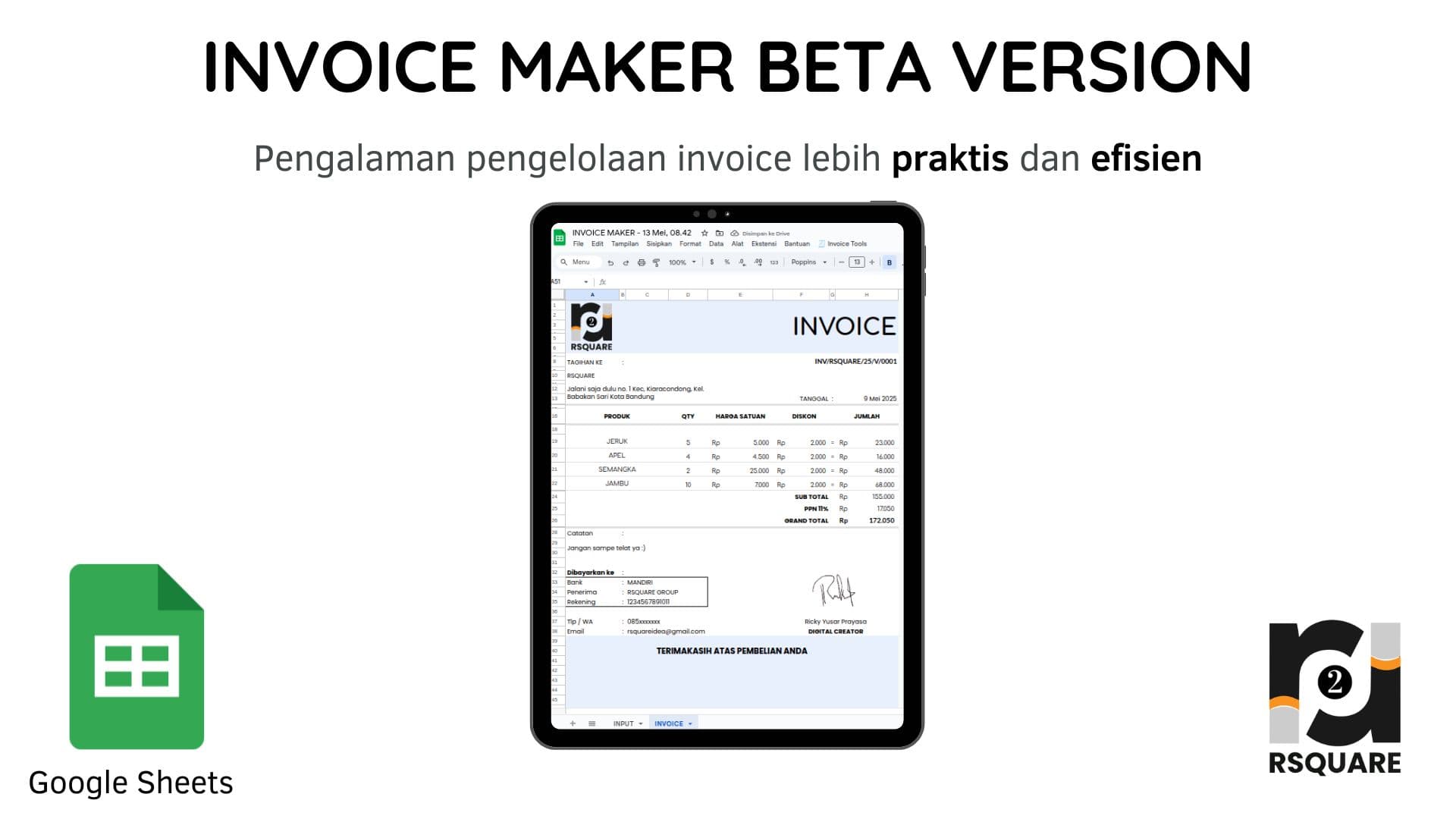 Template Google Sheets Invoice Maker